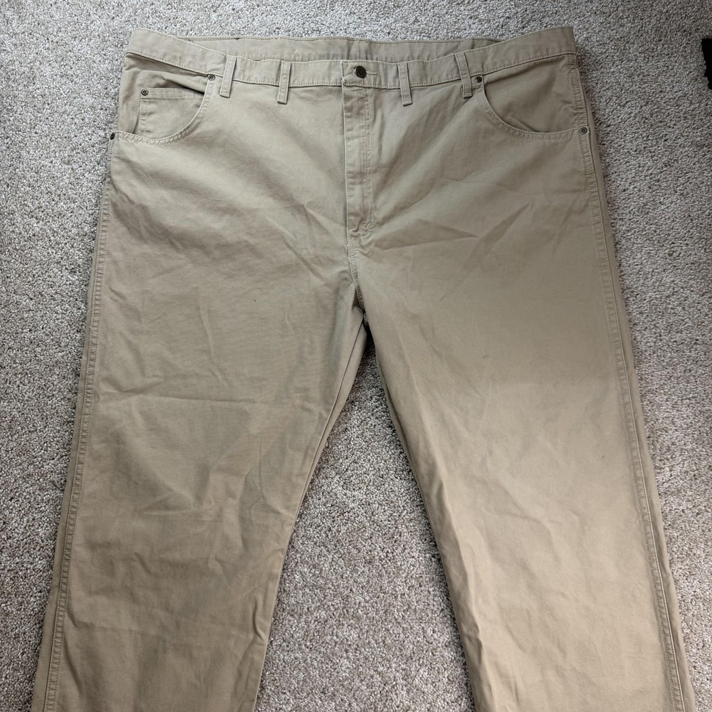 Wrangler Pants Mens 48x30 Beige Canvas Khakis Regular Fit Straight Leg Casual